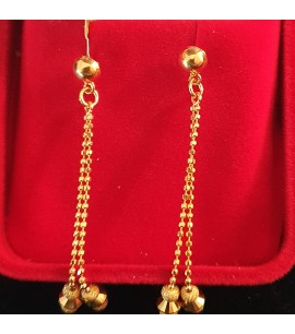 GJED025-22ct Gold long ball chain Earrings
