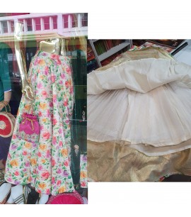 IWS023-Floral printed Silk Skirt