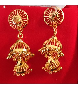 GJED019-22ct Gold Dangly Earrings with Jhumki