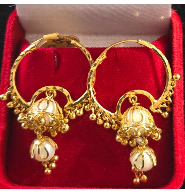 22ct Gold Bali Earrings with Pearls - GJEB037