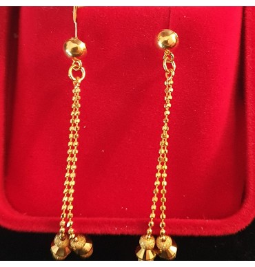GJED025-22ct Gold long ball chain Earrings