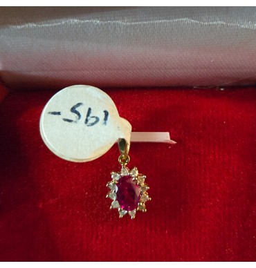 9ct Gold Oval Pendant with Rubies and CZs - GJP702