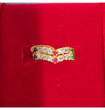22ct Gold V-shape Ring with semi-precious stones-GJR050