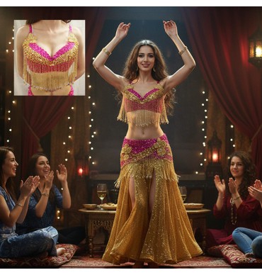 Pink and Gold Sequined Bra-IWB003