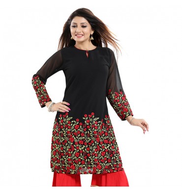 Black Georgette Kurti - IWKT252