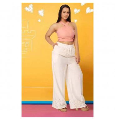 Beige Cotton Pallazo Pants - IWP030