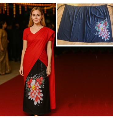 Black wrap-skirt with Peacock design - IWS001