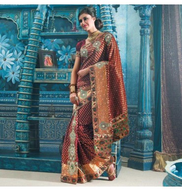 Maroon Embroidered Saree