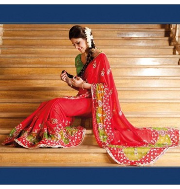 Deep Peach Saree