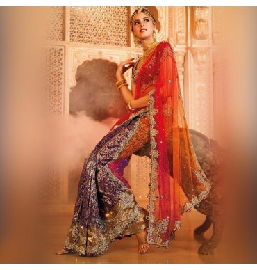 Bright Orange and Deep Purple Saree