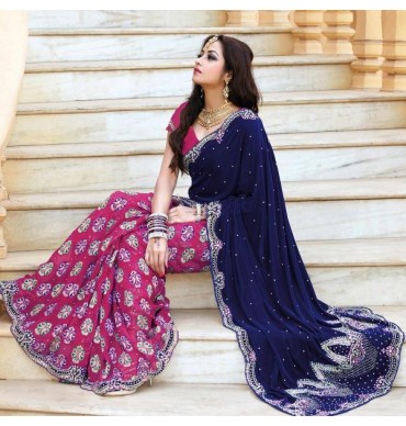 Royal Blue Velvet Saree