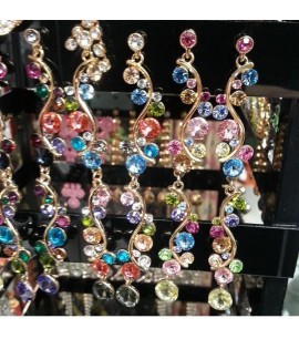Long Earrings with mult-coloured stones