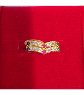 22ct Gold V-shape Ring with semi-precious stones-GJR050