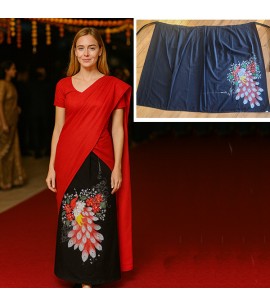 Black wrap-skirt with Peacock design - IWS001