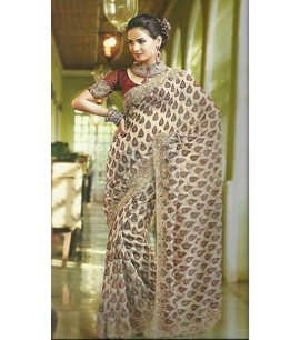 Beige Embroided Saree